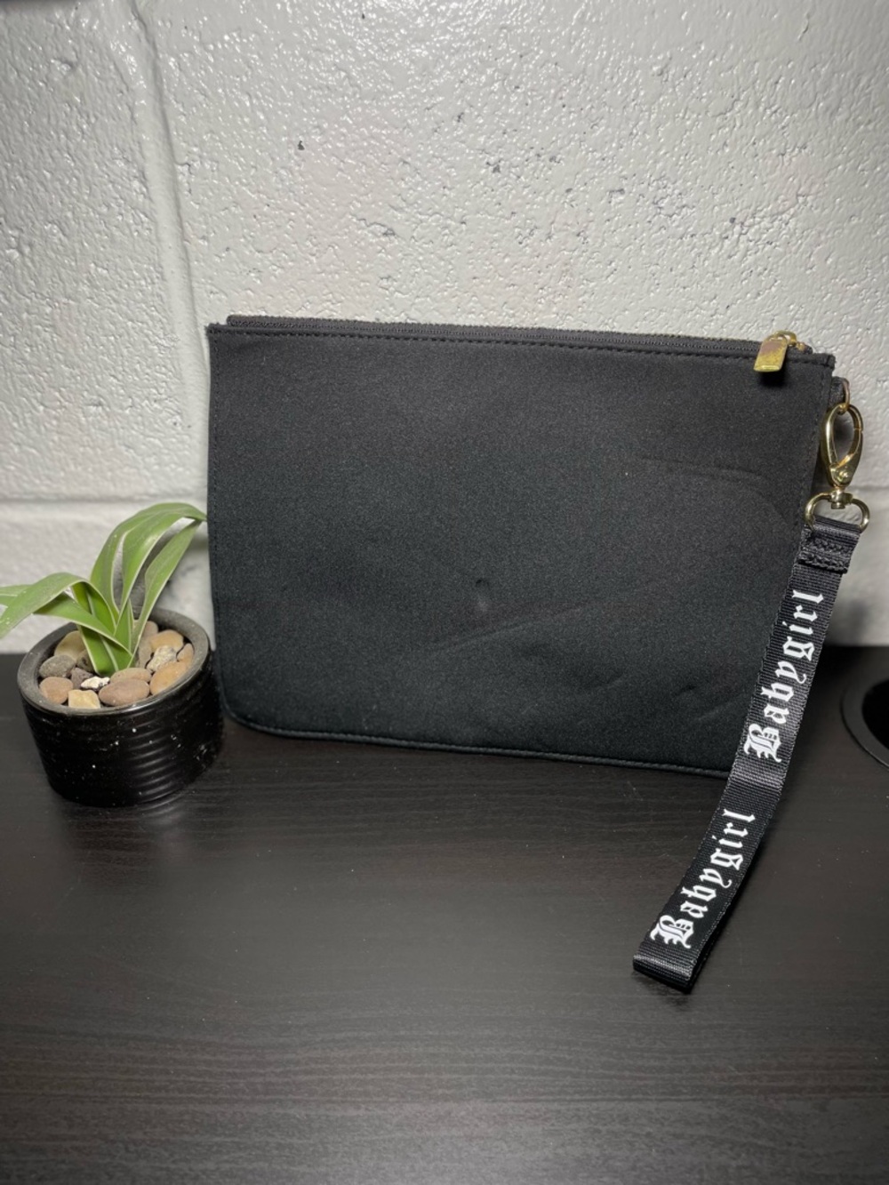 Black Wristlet Pouch with Branded Strap